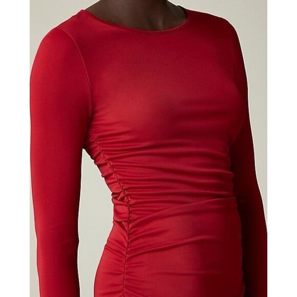J Crew Womens Dress Sz XS Sangria Red Long Sleeve Jersey Crepe Midi Minimalist - Picture 3 of 5